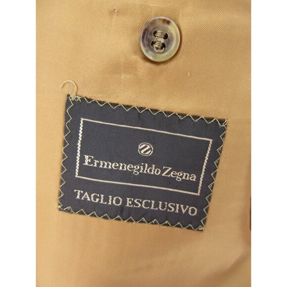 VINTAGE Ermenegildo Zegna Sport Coat Men 50 Tan Blazer Linen Jacket Plaid* - Picture 14 of 16